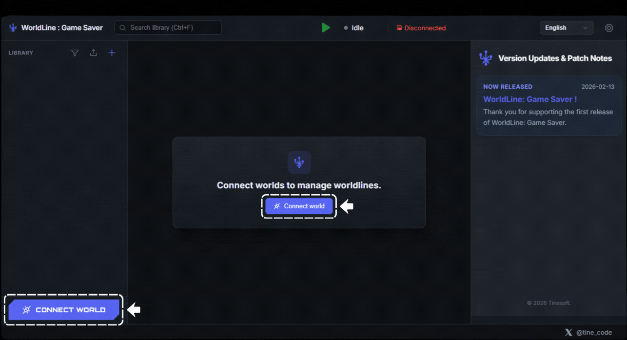 Connect Game - Click the [Connect to World] button.