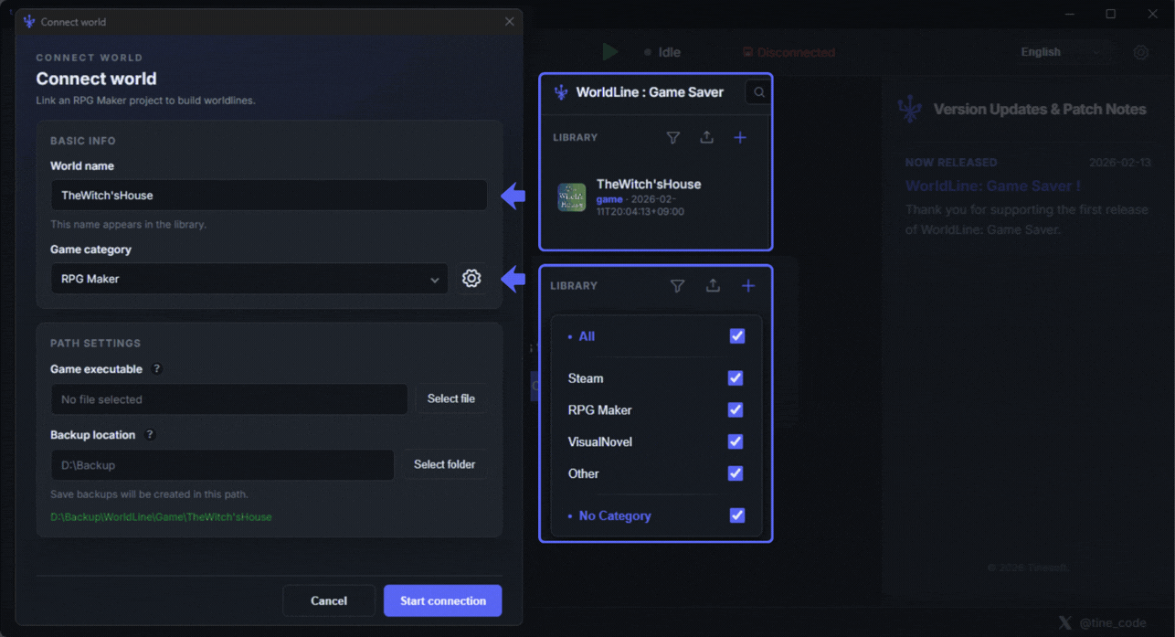 Connect Game - Enter library information.