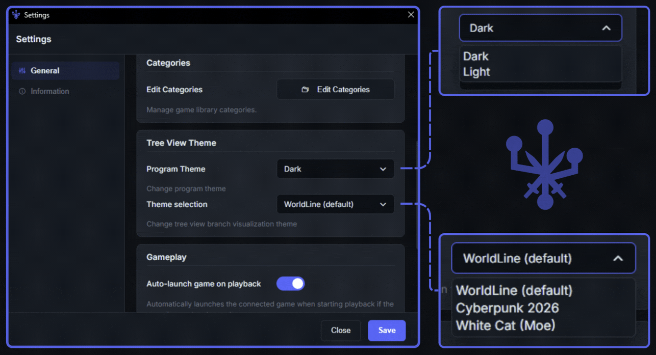 Change User Theme - Change theme in settings window!